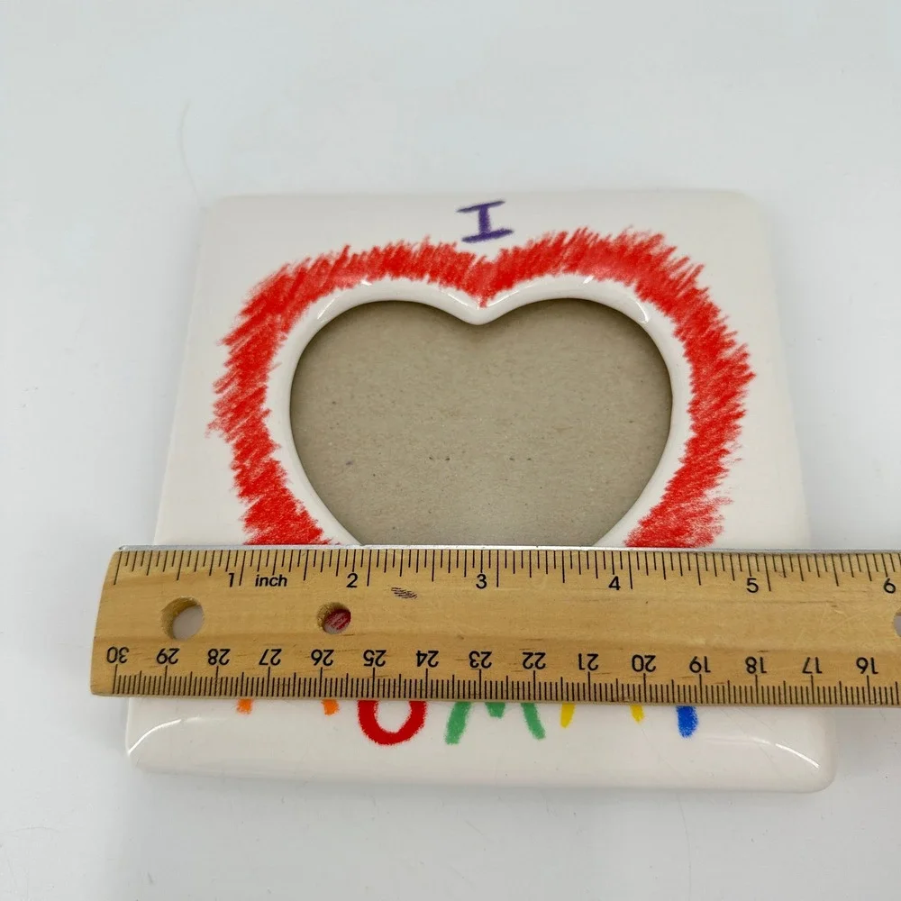 I Love Mommy Ceramic Heart Picture Frame White Red 3x3 Photo Made in Taiwan
